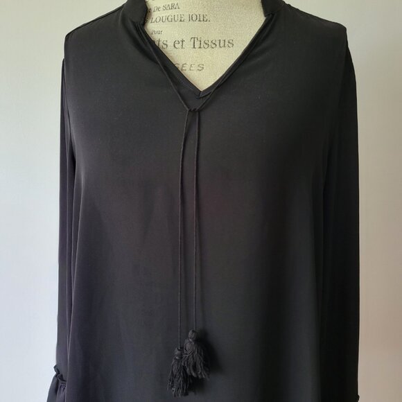 Black Ruffle Blouse with neck tassel detailing - Size L - Picture 4 of 9